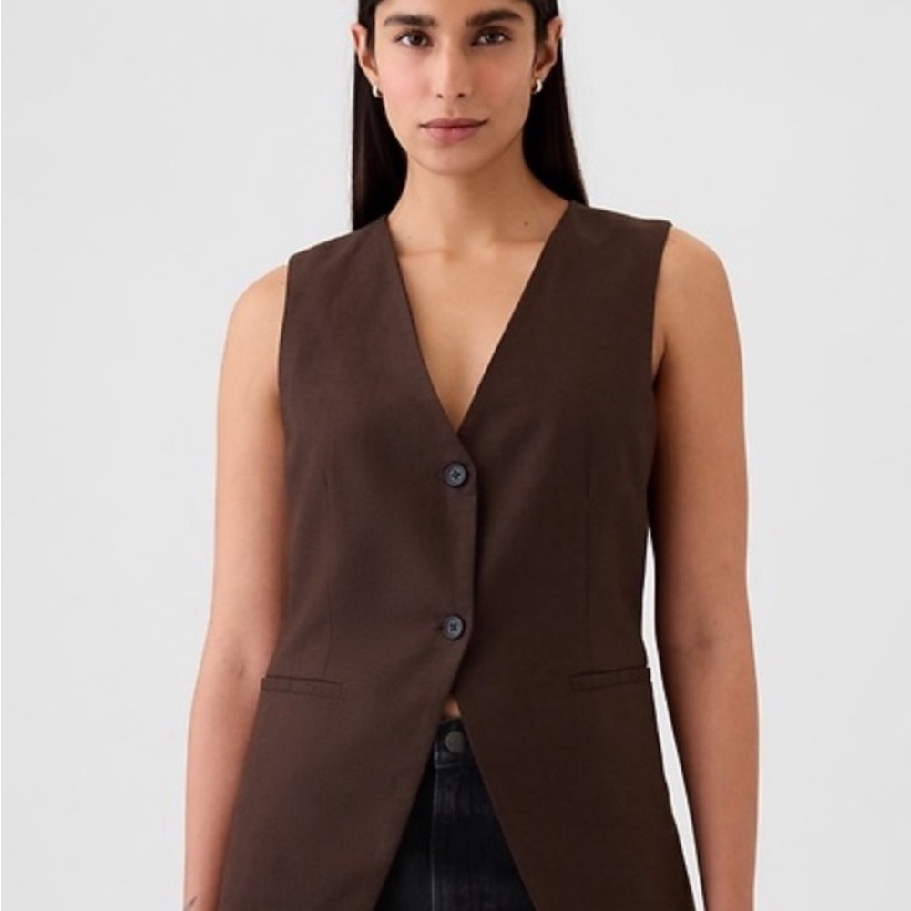 Gap Brown Linen Longline Vest